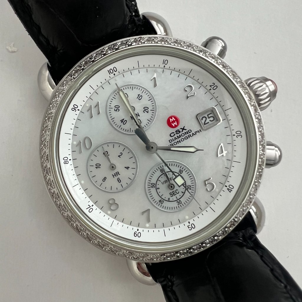 Michele Csx Diamond Chronograph Watch Mother Of Pearl Dial  3 Bands Model 7140